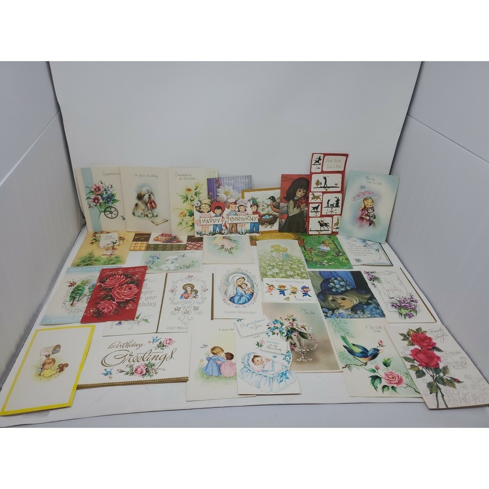 Vintage Greet Cards Lot Birthday Get Well Congratulations Baby